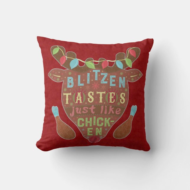 Funny Christmas Blitzen Chicken Reindeer Humour Cushion (Front)