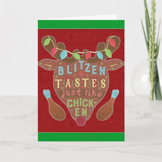 Funny Christmas Blitzen Chicken Reindeer Humour Holiday Card (Front)