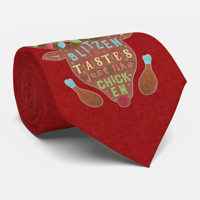 Funny Christmas Blitzen Chicken Reindeer Humour Tie (Rolled)