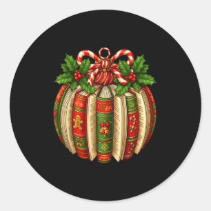 Funny Christmas Book Ornament Winter Xmas Teacher Classic Round Sticker