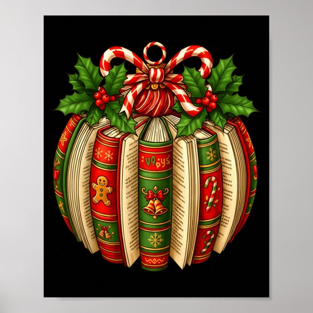 Funny Christmas Book Ornament Winter Xmas Teacher  Poster (Front)