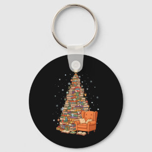 Funny Christmas Books Tree Book Lover Teacher Libr Key Ring