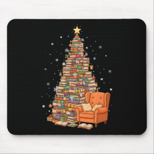 Funny Christmas Books Tree Book Lover Teacher Libr Mouse Mat