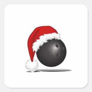 Funny Christmas Bowling Ball Santa hat - bowl fan Square Sticker