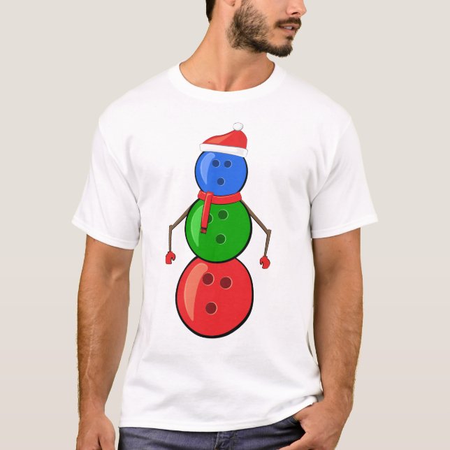 Funny Christmas Bowling Balls Snowman T-Shirt (Front)