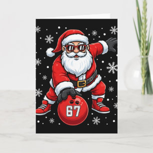 Funny Christmas Bowling Cool Santa Claus 6 7 Meme Card