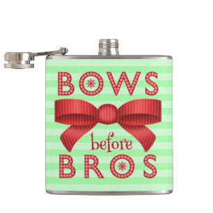 Funny Christmas Bows Before Bros Cute Hip Flask