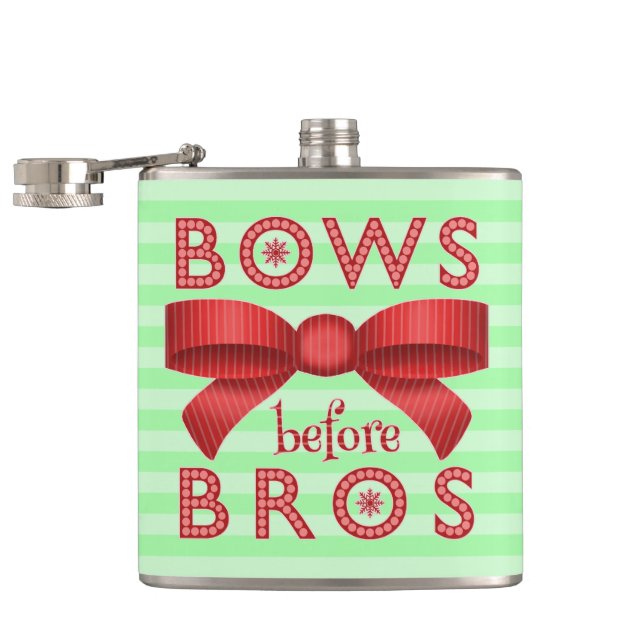 Funny Christmas Bows Before Bros Cute Hip Flask (Opened)
