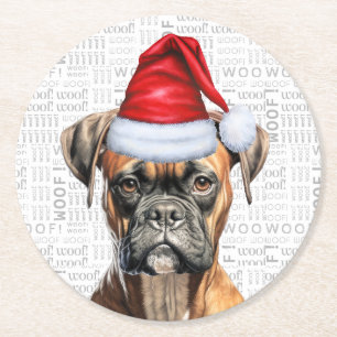 Funny Christmas Boxer Dog Lover Holiday Round Paper Coaster