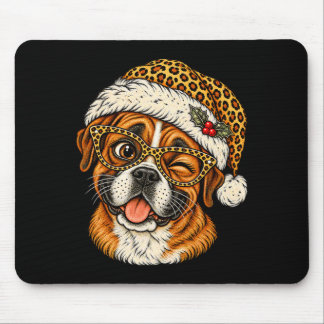 Funny Christmas Boxer With Leopard Santa Hat Cute Mouse Mat