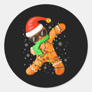 Funny Christmas Boys Kids Dabbing Gingerbread Xmas Classic Round Sticker