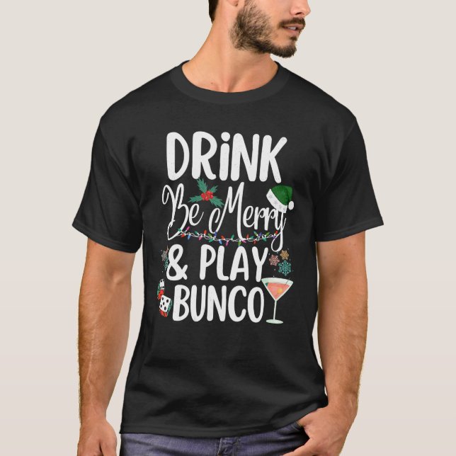 Funny Christmas Bunco Drinking Xmas Lights Group M T-Shirt (Front)