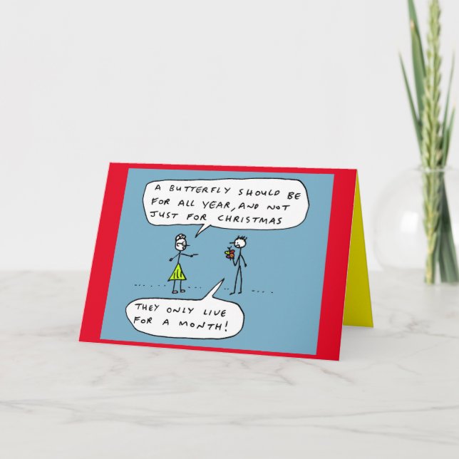 Funny Christmas Butterfly cartoon joke Holiday Card (Front)
