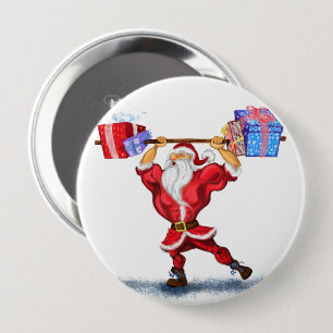 Funny Christmas Button Gift with Bodybuilder Santa