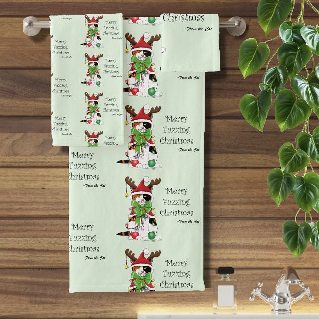 Funny Christmas Calico Cat Bath Towel Set (Creator Uploaded)