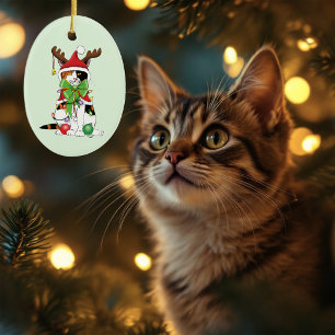 Funny Christmas Calico Cat Ceramic Tree Decoration