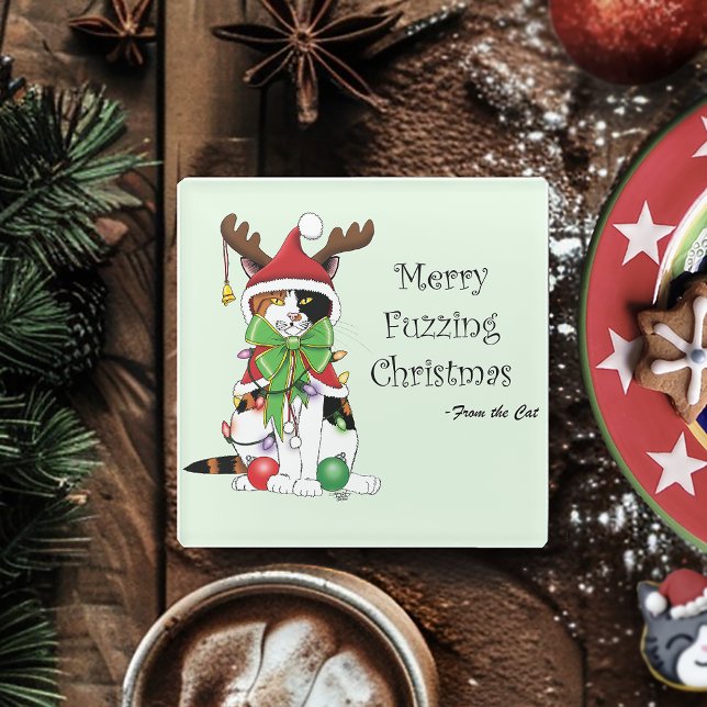 Funny Christmas Calico Cat Glass Coaster (Creator Uploaded)