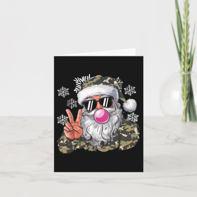 Funny Christmas Camouflage Camo Santa Hello Huntin Card (Front)