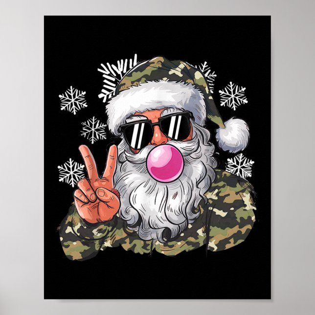 Funny Christmas Camouflage Camo Santa Hello Huntin Poster (Front)