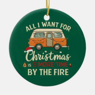 Funny Christmas Camping S'more Time By The Fire  Ceramic Tree Decoration