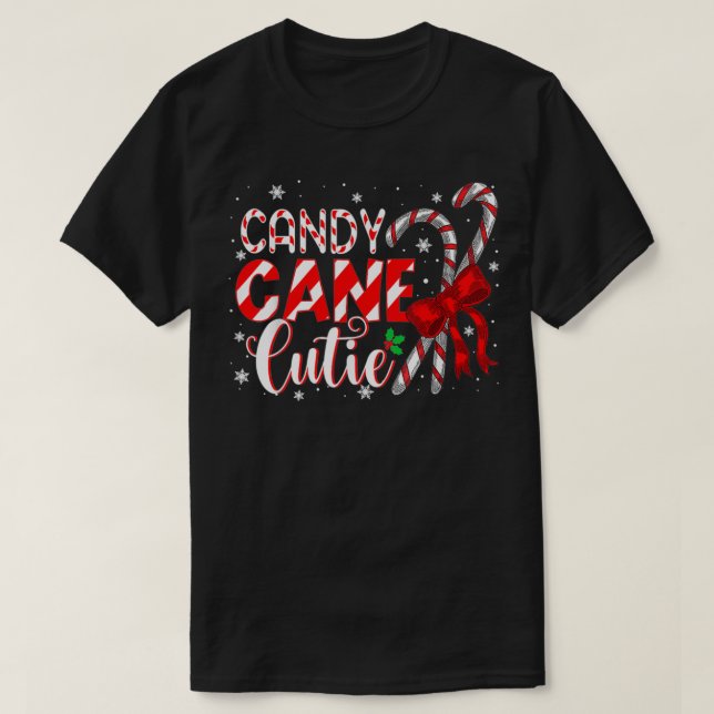 Funny Christmas Candy Cane Cutie  Girls Xmas Pajam T-Shirt (Design Front)