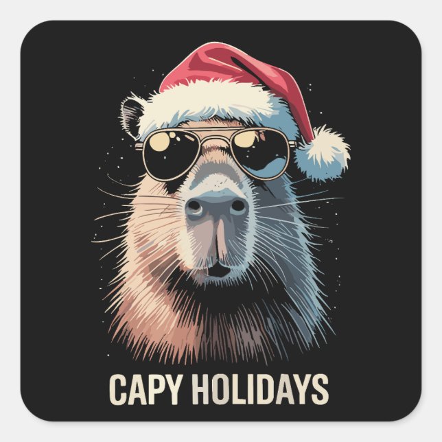 Funny Christmas Capy Holidays Xmas Capybara  Square Sticker (Front)