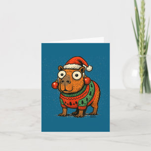 Funny Christmas Capybara With Santa Hat &amp; Swea Card