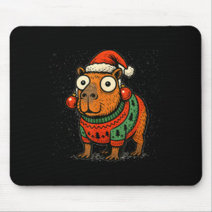 Funny Christmas Capybara With Santa Hat & Swea Mouse Mat