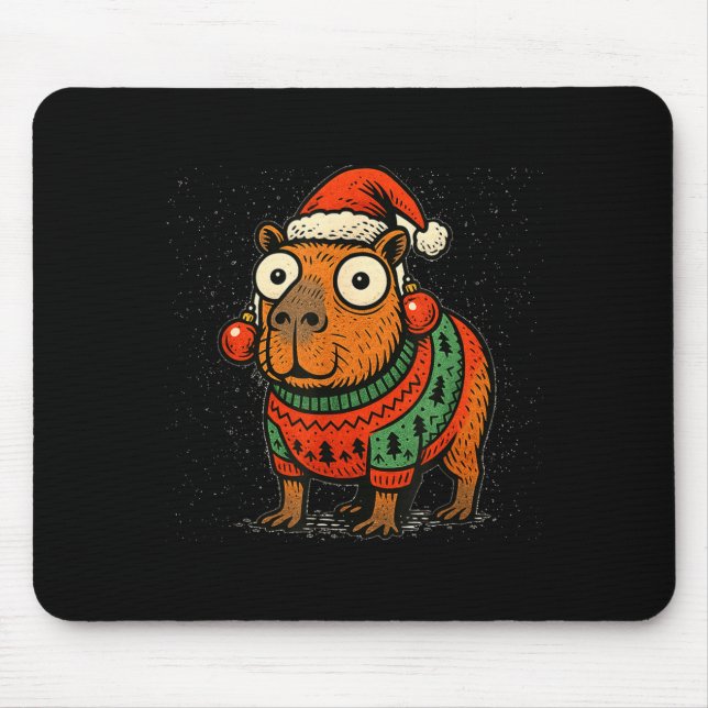 Funny Christmas Capybara With Santa Hat &amp; Swea Mouse Mat (Front)