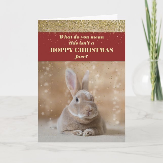 Funny Christmas Card - Bunny Hoppy Christmas Face (Front)