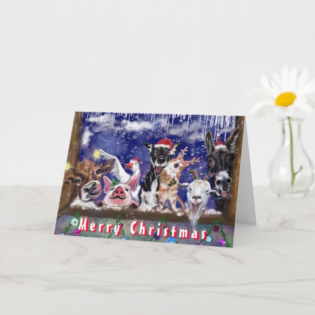 Funny Christmas Card Happy Farm Party (Small Plant)