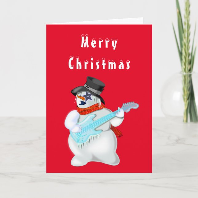 Funny Christmas Card Musical Snowman wirh Guitar (Front)