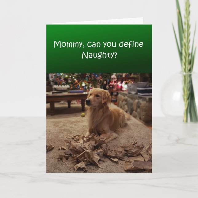 Funny Christmas card, Naughty dog shredding paper  Card (Front)