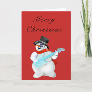 Funny Christmas Card Rock Music Guitarist Snowman