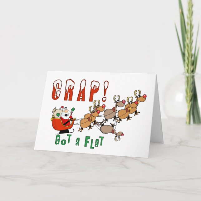 Funny Christmas Card Santa Got a Flat (Front)