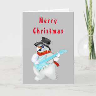 Funny Christmas Card Snowman Guitar Player