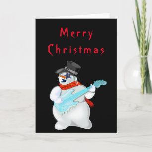 Funny Christmas Card Snowman Rock Music Guitarist