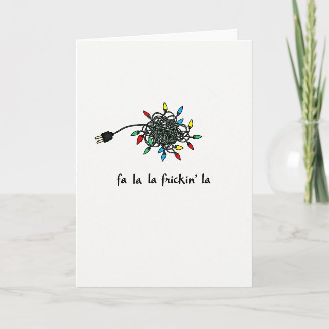 Funny Christmas Card Tangled Lights Fa La La Frick (Front)