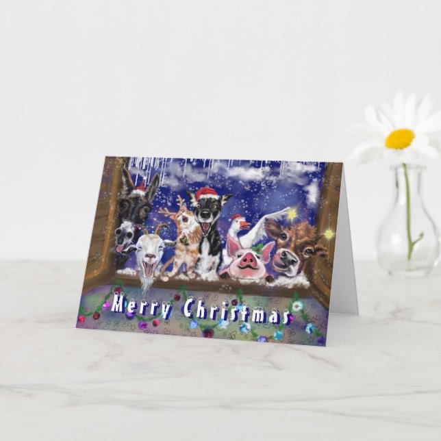 Funny Christmas Card with Happy Farm Animal Party (Small Plant)