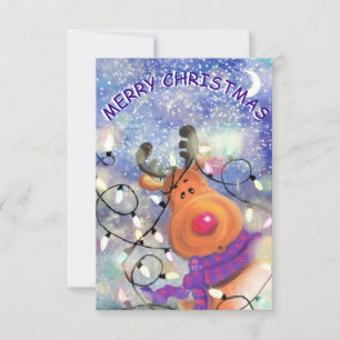 Funny Christmas Card with Happy Reindeer