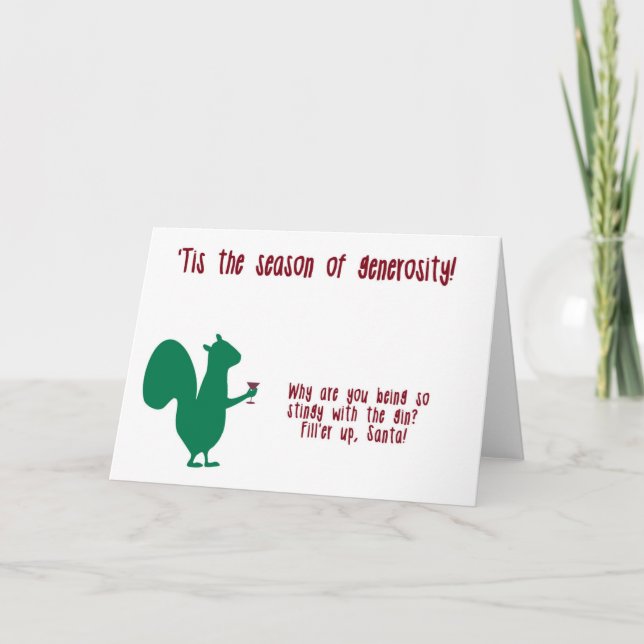 Funny Christmas Card with squirrel and gin (Front)