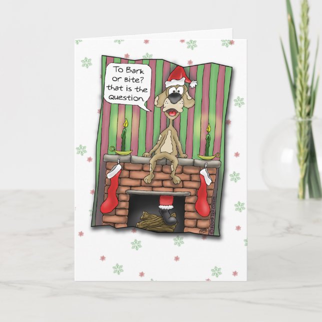Funny Christmas Cards: Guard dog on duty Holiday Card (Front)