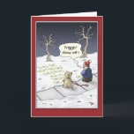 Funny Christmas Cards: Steady Flow Holiday Card<br><div class="desc">A cartoon Christmas greeting card with a cartoon of a boy and his dog writing in the snow. The inside of the card reads “Hope the Holiday’s bring you a steady stream of happiness.</div>