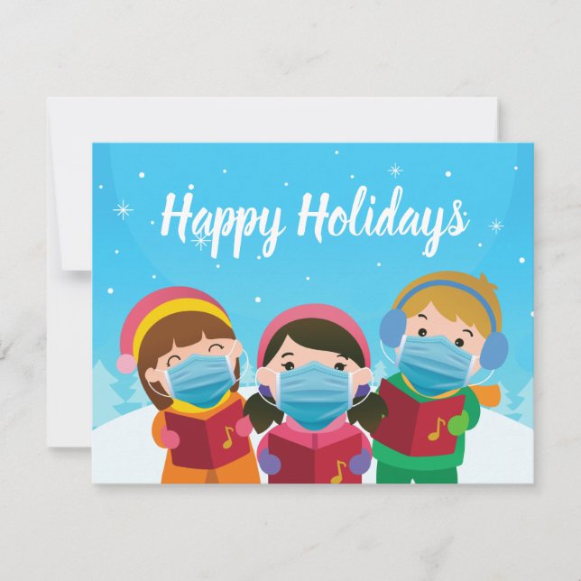 Funny Christmas Carolers in Face Mask Holiday Card (Front)