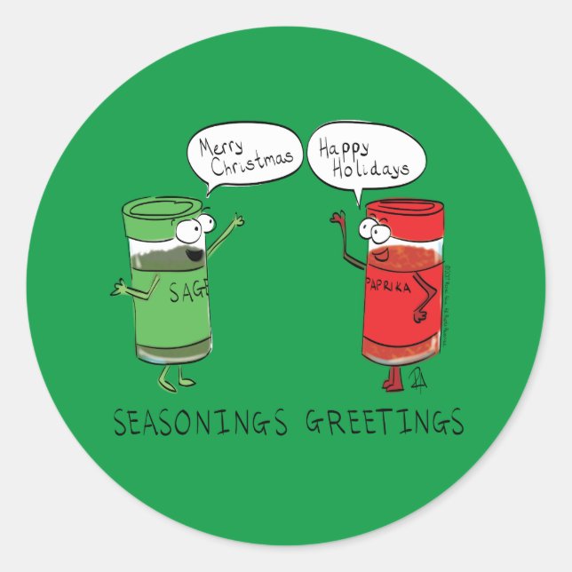 Funny Christmas Cartoon Cooking Spices Classic Round Sticker (Front)