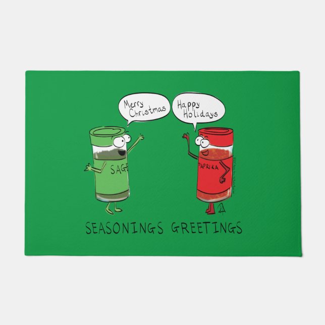 Funny Christmas Cartoon Cooking Spices Doormat (Front)