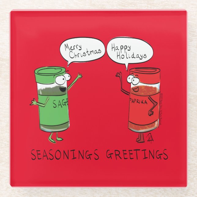 Funny Christmas Cartoon Cooking Spices Glass Coaster (Front)