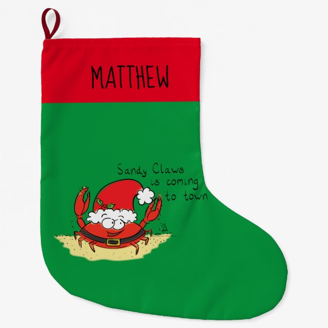 Funny Christmas Cartoon Cooking Spices Large Christmas Stocking (Front)
