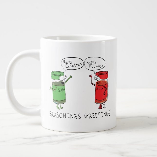 Funny Christmas Cartoon Cooking Spices Large Coffee Mug (Left)