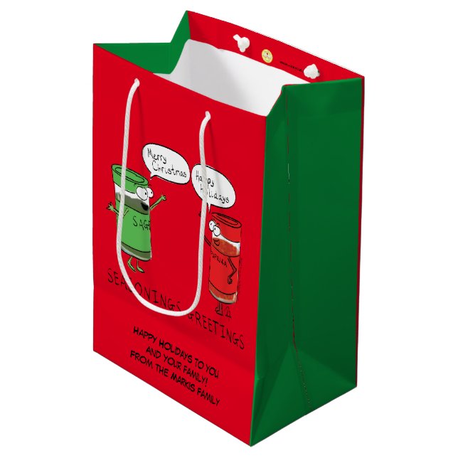 Funny Christmas Cartoon Cooking Spices Medium Gift Bag (Front Angled)